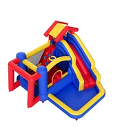 Outdoor Playhouse Trampoline Jumping Bouncer with Slide Blower and Storage Bag