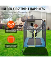 Slickblue Kids Trampoline Indoor Outdoor Mini with Gymnastics Bar Hammock for Toddlers 3+