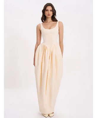 Miss Circle Women's Udana Butter Yellow Drop Waist Tulip Gown