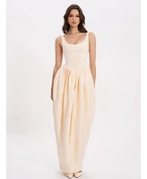 Miss Circle Women's Udana Butter Yellow Drop Waist Tulip Gown