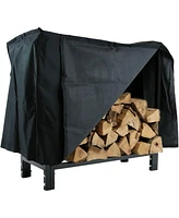 Outdoor Steel Firewood Log Rack Holder with Weather-Resistant Heavy-Duty Polyester Log Rack Cover - 30" - Black