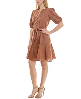 Taylor Women's Cotton Eyelet Puff-Sleeve Fit & Flare Dress
