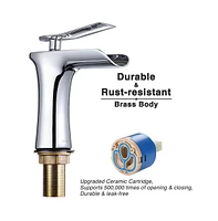 Aquaterior Wall Mount Ceramic Sink w/ Modern Bathroom Faucet Waterfall Spout