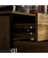 Homsee High quality black iron frame, 4-door iron mesh steel wood cabinet, storage cabinet, pantry