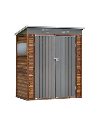 Mondawe 3x5FT Iron-Wood Outdoor Storage Tool Shed with Lockable Door and Windows