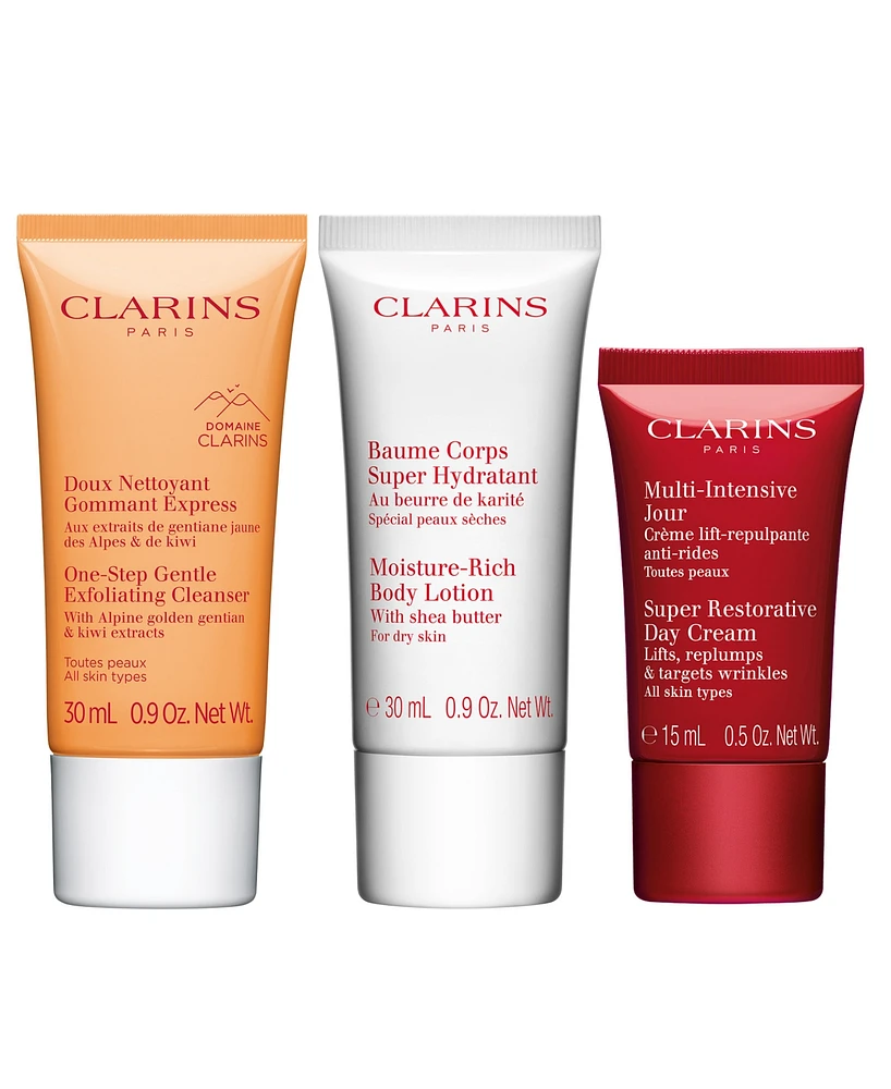 Free 3-Pc. skincare gift with $65 Clarins purchase (A $57 Value)