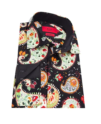 Elie Balleh Big Boys Black Slim Fit Paisley Dress Shirt