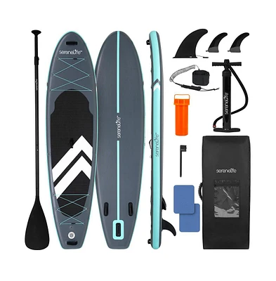 Inflatable Stand-Up Paddle-Board with Double-Action Hand Pump, 3-Piece Aluminum Sup Paddle, Leash, Black