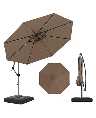 Gymax 10 Ft Solar Offset Hanging Umbrella Patio Cantilever w/ 32 Led Lights