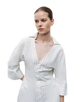 Nocturne Women's Corset-Inspired Linen Blend Striped Shirt Dress
