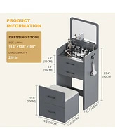 Vlsrka 3-in-1 Vanity Desk with Flip-Top Mirror, Glass Top, 3 Drawers, and Stool