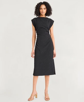 Luxely Women's Textured Ruched Midi Dress
