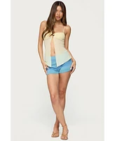 Edikted Women's Reeve Split Front Sheer Mesh Top