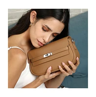 Women's The Overlap-Curve Sling Bag With Pouch - Tan Brown
