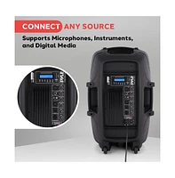 Pyle 15" Wireless Portable Pa Speaker System, 1500W Bluetooth, Usb/Sd/Rca, Stand, Mic, Power Cable, Outdoor Sound (PPHP155ST), Black