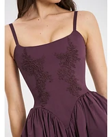 Miss Circle Women's Oakleigh Blackberry Purple Cotton Lace-up Back Midi Dress
