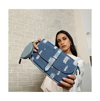 Women's The Denim-Structured Sling Bag With Pouch - Indigo Blue