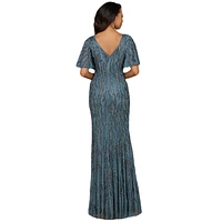 Lara Beaded Gown with Flutter Sleeves