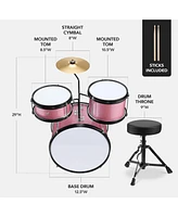 Best Choice Products Kids Beginner 3-Piece Drum, Musical Instrument Set w/ Sticks, Cushioned Stool, Drum Pedal