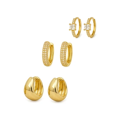 Hollywood Sensation Dainty Huggie Hoop Earrings -3 Pairs