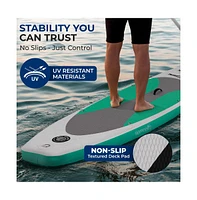 Free-Flow Welded Inflatable Stand-Up Paddle-Board with Double-Action Hand Pump, 3-Shaft Aluminum Paddle, Leash, Fin (Black)