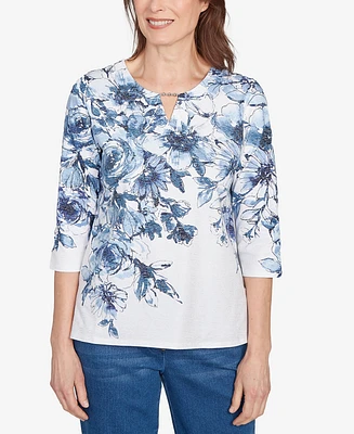 Alfred Dunner Women's Floral Split Beaded Top