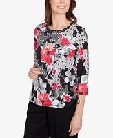 Alfred Dunner Women's Patchwork Diamond Floral Top