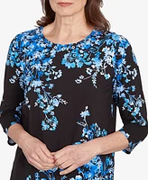 Alfred Dunner Women's Floral Asymmetric Three Quarter Sleeve Top