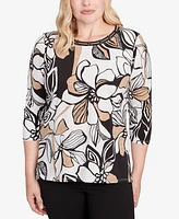 Alfred Dunner Women's Floral Leaf Embellished Top
