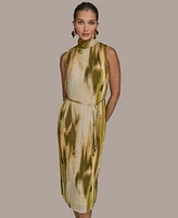 Donna Karan New York Women's Chiffon Printed Mock-Neck Midi Dress