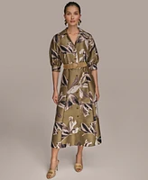 Donna Karan New York Women's Floral-Print A-Line Shirtdress
