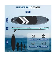 Inflatable Stand-Up Paddle-Board with Double-Action Hand Pump, 3-Piece Aluminum Sup Paddle, Leash, Removable Fin + 2 Side Fins, Repair Kit and Backpac
