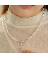 Bearfruit Jewelry Sterling Silver Amelie Simulated Pearl Heart Dangle Necklace
