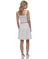Dkny Jeans Women's Cotton Smocked Square-Neck Cropped Top