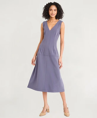 Luxely Women's Crepe V-Neck Sleeveless Midi Dress