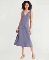 Luxely Women's Crepe V-Neck Sleeveless Midi Dress
