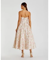 Mac Duggal Women's Strapless Floral Brocade A Line Midi Dress