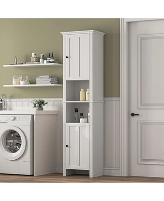 Casainc Bathroom Floor Storage Cabinet with 2 Doors, Multi-Shelf Wooden Cabinet for Living Room & Bathroom