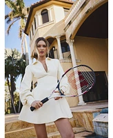 Miss Circle Women's Obelia Off White Long Sleeve Polo Mini Dress