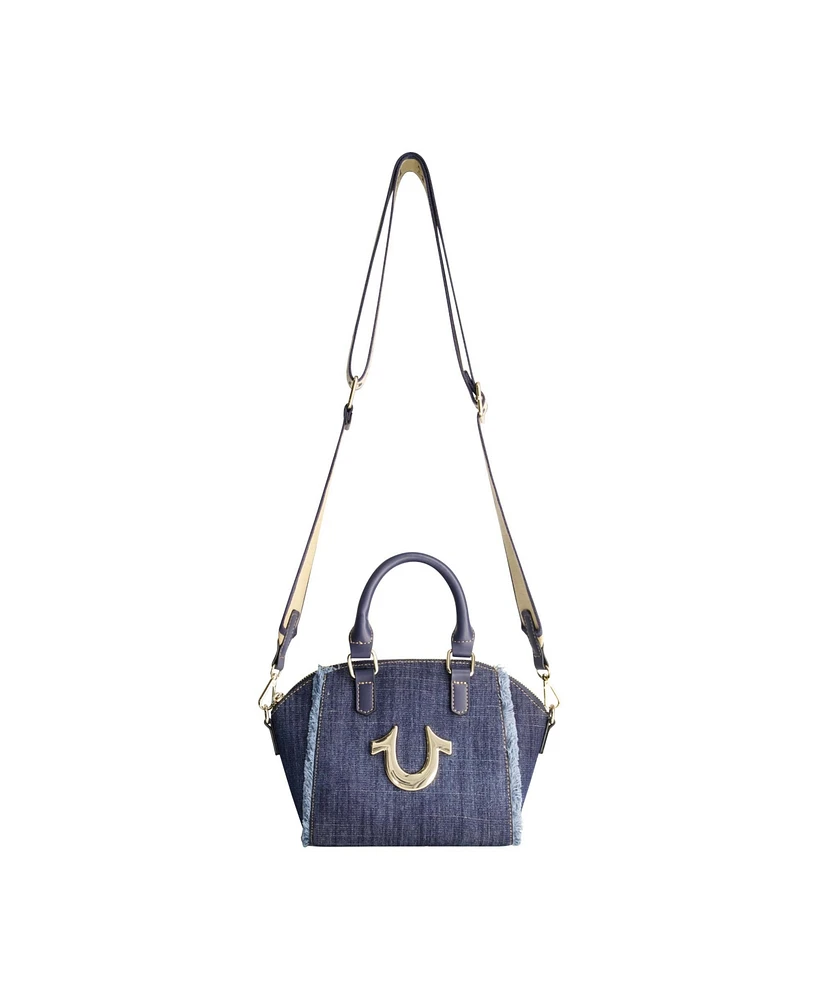 True Religion Frayed Denim Horseshoe Satchel