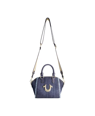 True Religion Frayed Denim Horseshoe Satchel