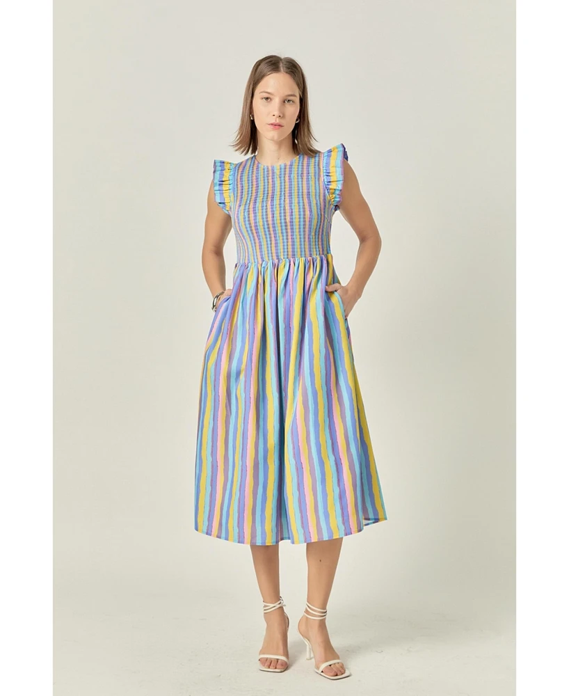 English Factory Women's Stripe smocking Midi dress