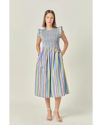 English Factory Women's Stripe smocking Midi dress