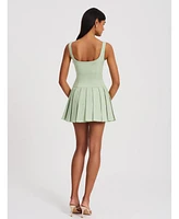Miss Circle Women's Tala Pistachio Green Sleeveless Pleated Preppy Mini Dress