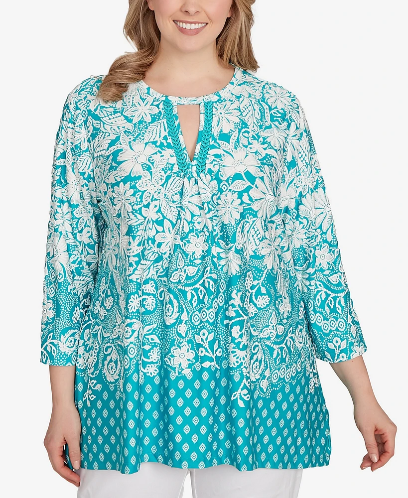 Ruby Rd. Plus Ibiza Ombre Floral Puff Print Top