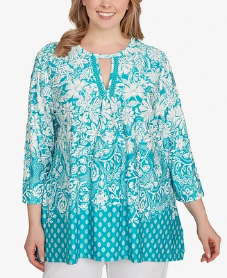 Ruby Rd. Plus Ibiza Ombre Floral Puff Print Top