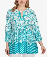 Ruby Rd. Plus Ibiza Ombre Floral Puff Print Top
