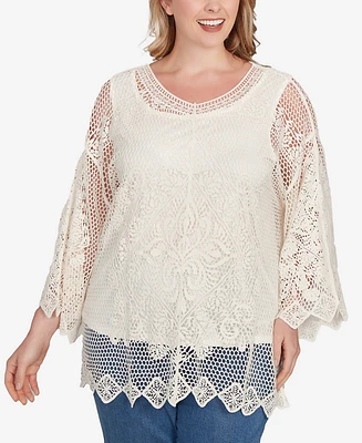 Ruby Rd. Plus Lined Medallion Crochet Top