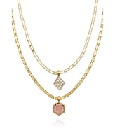 Vince Camuto Layered Necklace Set with Burgandy Stone Crystal Charm