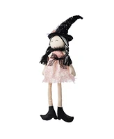 Glitzhome 29" Halloween Pink Fabric Dressed Witch Sitter